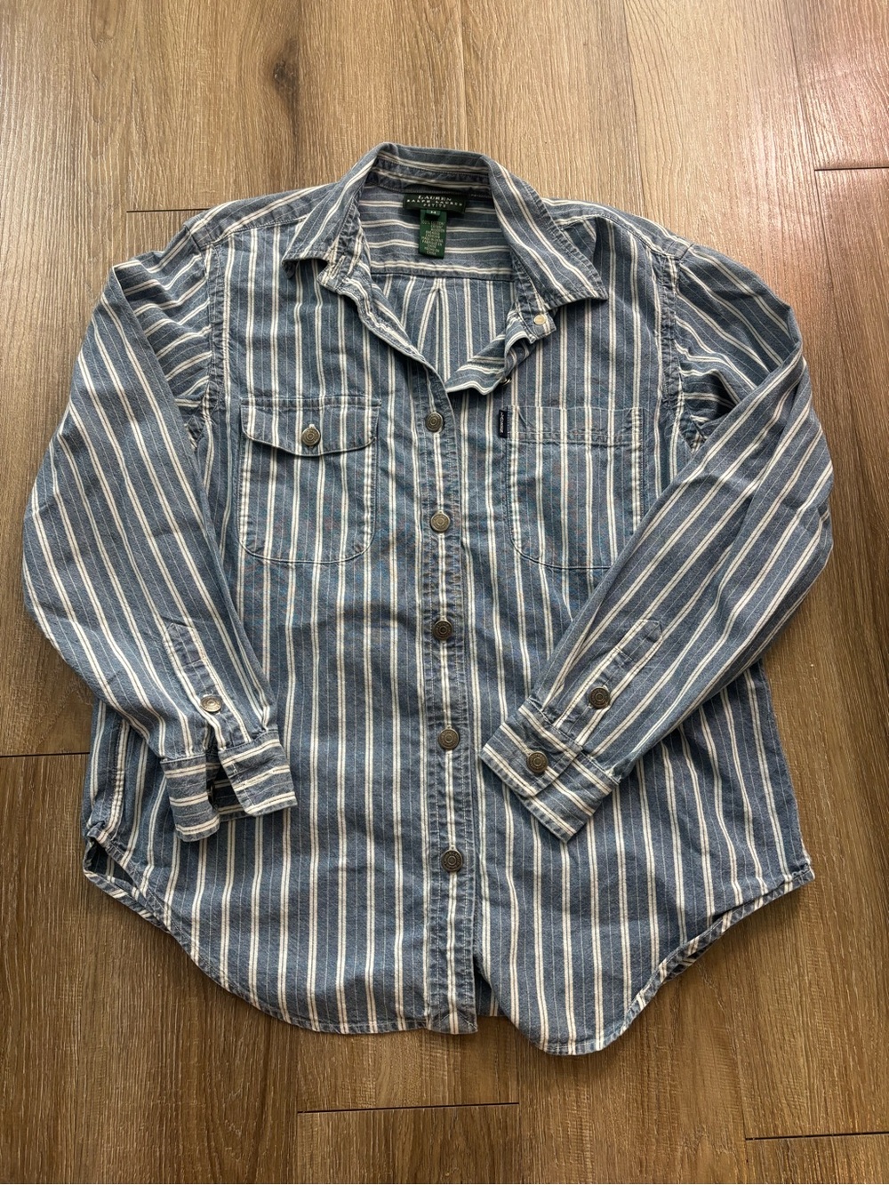 Ralph Lauren Blue and White Striped Casual Button-Down Shirt
